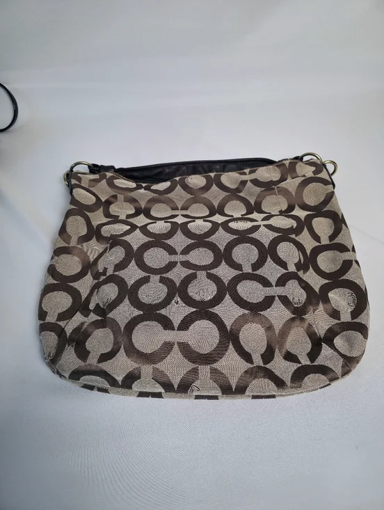PROJECT Coach Kristen Hobo Tan Brown Sateen Canvas Monogram Slouchy Shoulder Bag - Picture 2 of 15